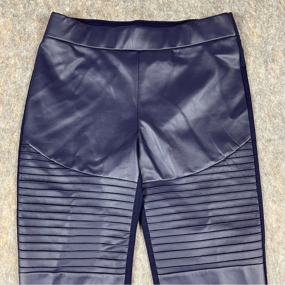 DG2 Diane Gilman Faux Leather Moto Navy Blue Leggings - Sz M - Picture 4 of 12